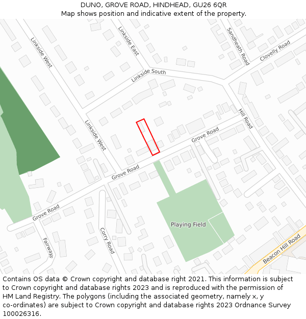 DUNO, GROVE ROAD, HINDHEAD, GU26 6QR: Location map and indicative extent of plot