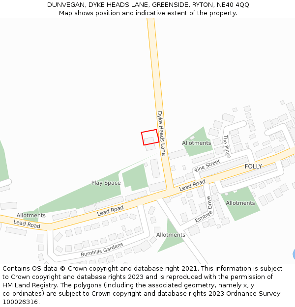 DUNVEGAN, DYKE HEADS LANE, GREENSIDE, RYTON, NE40 4QQ: Location map and indicative extent of plot