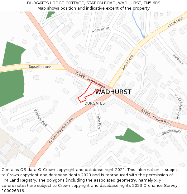 DURGATES LODGE COTTAGE, STATION ROAD, WADHURST, TN5 6RS: Location map and indicative extent of plot