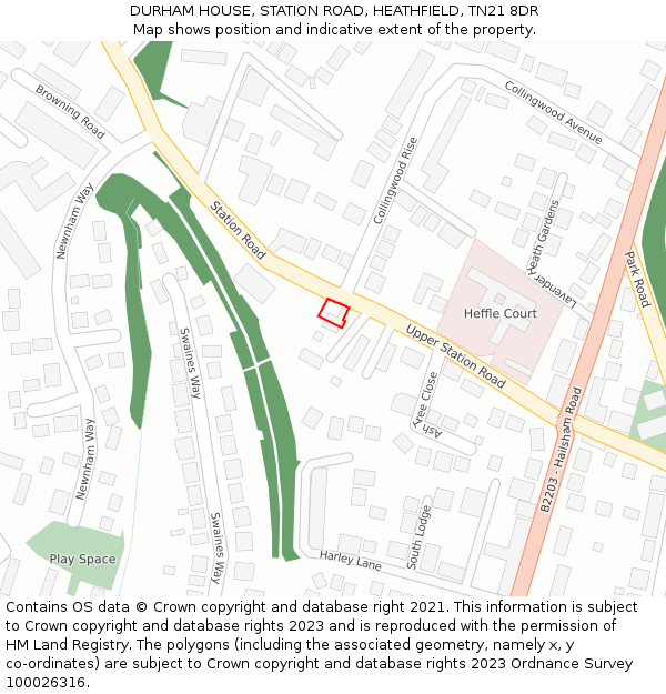 DURHAM HOUSE, STATION ROAD, HEATHFIELD, TN21 8DR: Location map and indicative extent of plot