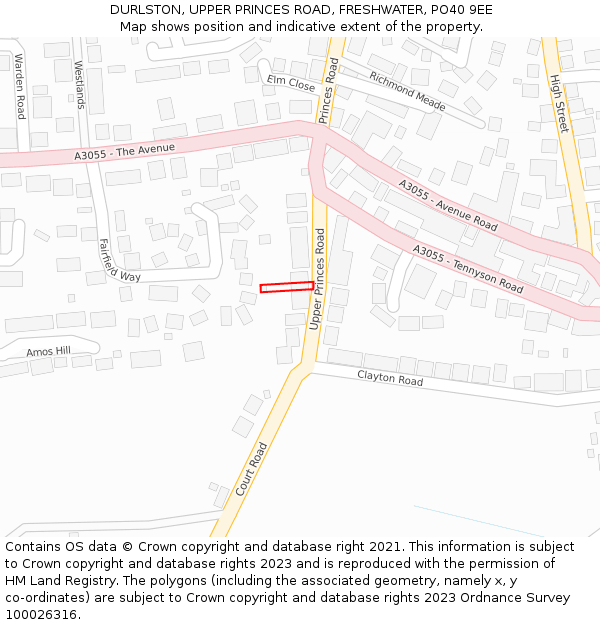 DURLSTON, UPPER PRINCES ROAD, FRESHWATER, PO40 9EE: Location map and indicative extent of plot