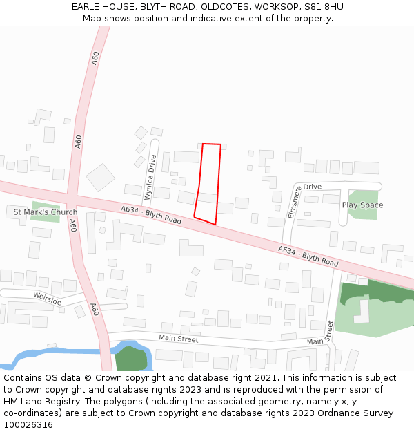 EARLE HOUSE, BLYTH ROAD, OLDCOTES, WORKSOP, S81 8HU: Location map and indicative extent of plot