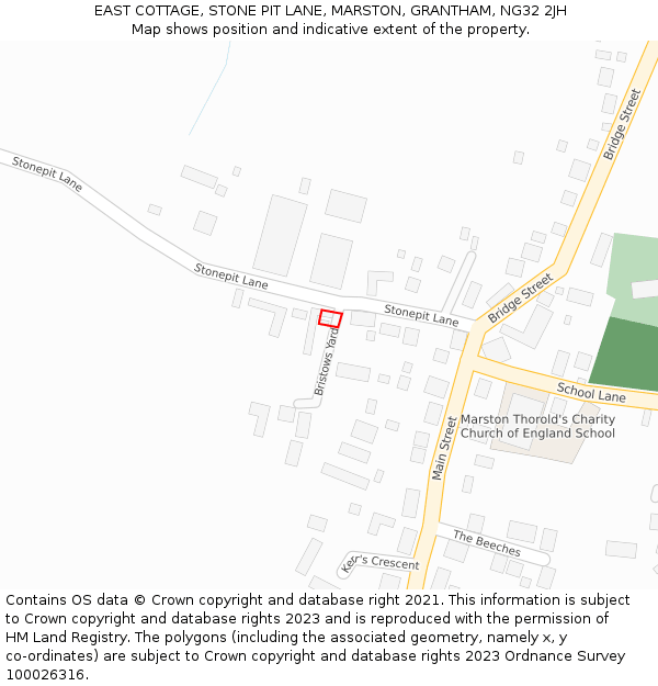 EAST COTTAGE, STONE PIT LANE, MARSTON, GRANTHAM, NG32 2JH: Location map and indicative extent of plot