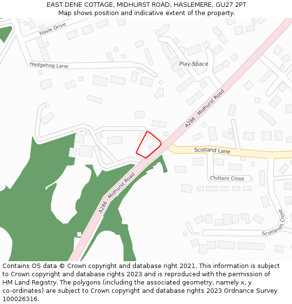 EAST DENE COTTAGE, MIDHURST ROAD, HASLEMERE, GU27 2PT: Location map and indicative extent of plot