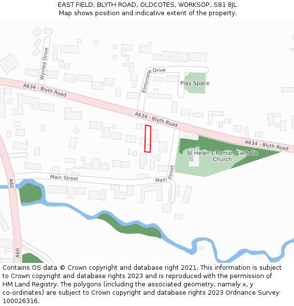 EAST FIELD, BLYTH ROAD, OLDCOTES, WORKSOP, S81 8JL: Location map and indicative extent of plot