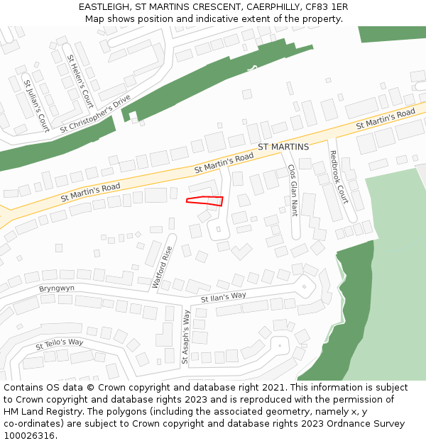 EASTLEIGH, ST MARTINS CRESCENT, CAERPHILLY, CF83 1ER: Location map and indicative extent of plot