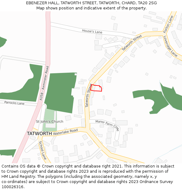 EBENEZER HALL, TATWORTH STREET, TATWORTH, CHARD, TA20 2SG: Location map and indicative extent of plot