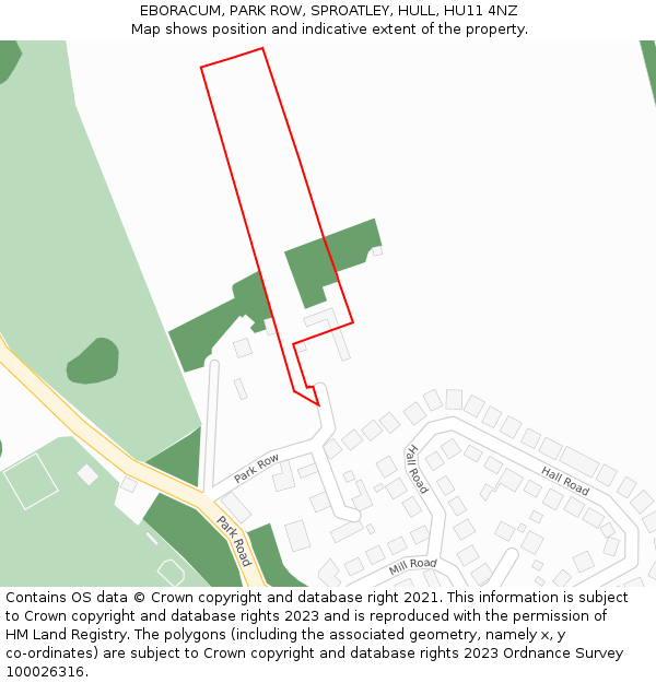 EBORACUM, PARK ROW, SPROATLEY, HULL, HU11 4NZ: Location map and indicative extent of plot