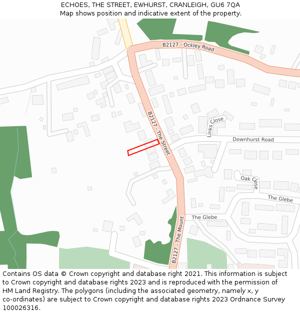 ECHOES, THE STREET, EWHURST, CRANLEIGH, GU6 7QA: Location map and indicative extent of plot