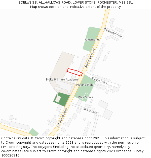 EDELWEISS, ALLHALLOWS ROAD, LOWER STOKE, ROCHESTER, ME3 9SL: Location map and indicative extent of plot