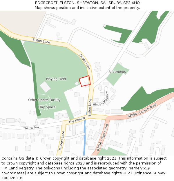 EDGECROFT, ELSTON, SHREWTON, SALISBURY, SP3 4HQ: Location map and indicative extent of plot