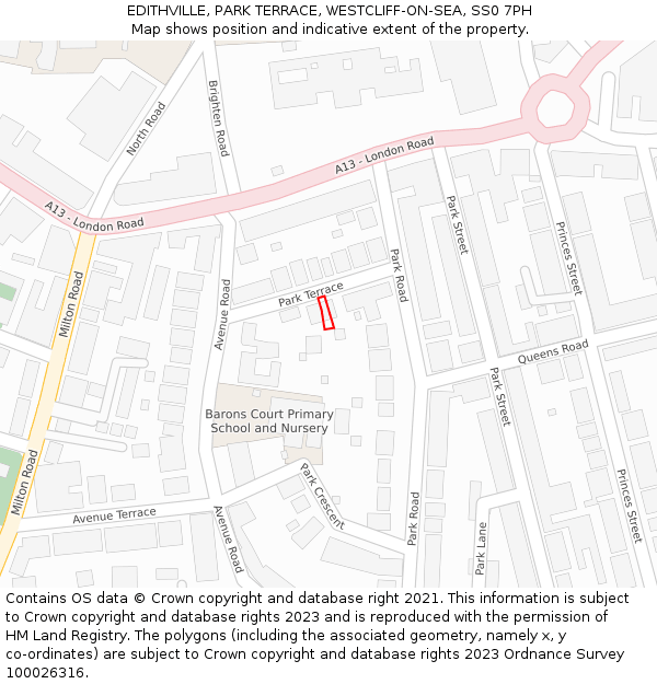 EDITHVILLE, PARK TERRACE, WESTCLIFF-ON-SEA, SS0 7PH: Location map and indicative extent of plot