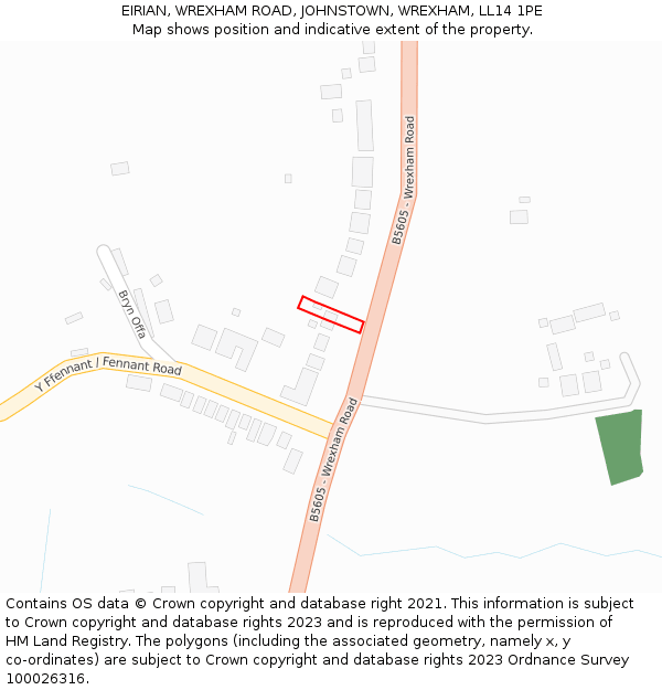 EIRIAN, WREXHAM ROAD, JOHNSTOWN, WREXHAM, LL14 1PE: Location map and indicative extent of plot