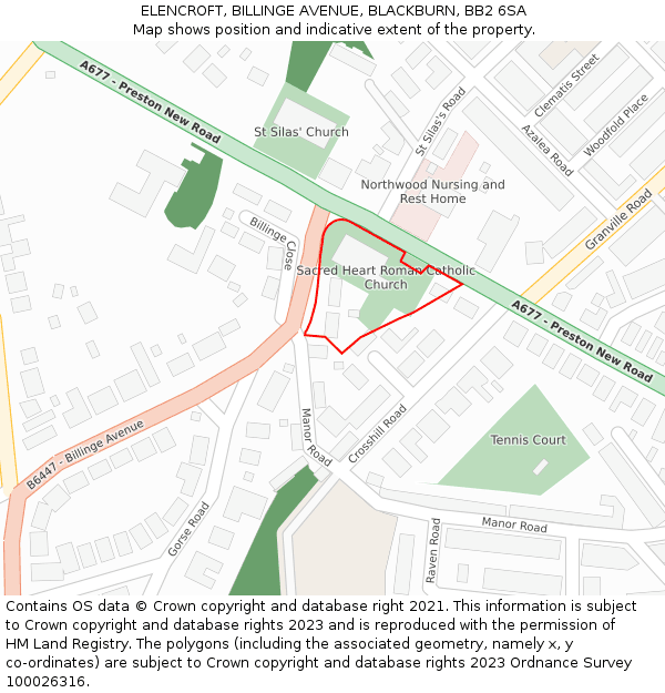 ELENCROFT, BILLINGE AVENUE, BLACKBURN, BB2 6SA: Location map and indicative extent of plot