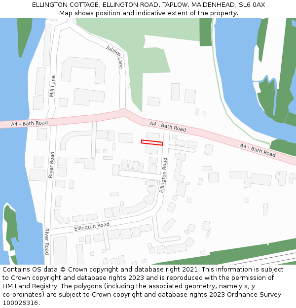 ELLINGTON COTTAGE, ELLINGTON ROAD, TAPLOW, MAIDENHEAD, SL6 0AX: Location map and indicative extent of plot