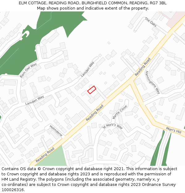 ELM COTTAGE, READING ROAD, BURGHFIELD COMMON, READING, RG7 3BL: Location map and indicative extent of plot