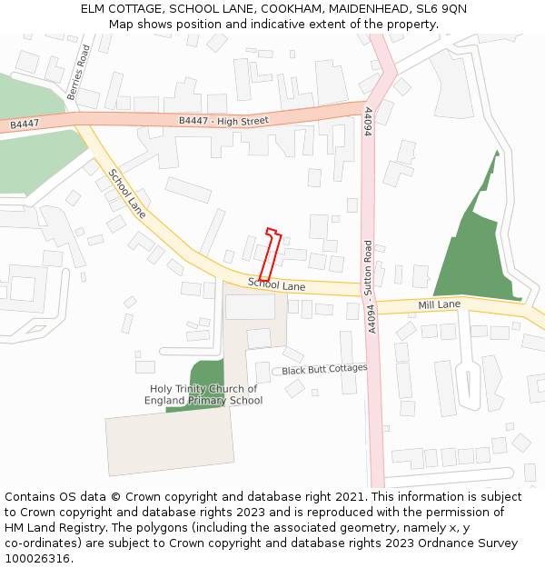 ELM COTTAGE, SCHOOL LANE, COOKHAM, MAIDENHEAD, SL6 9QN: Location map and indicative extent of plot