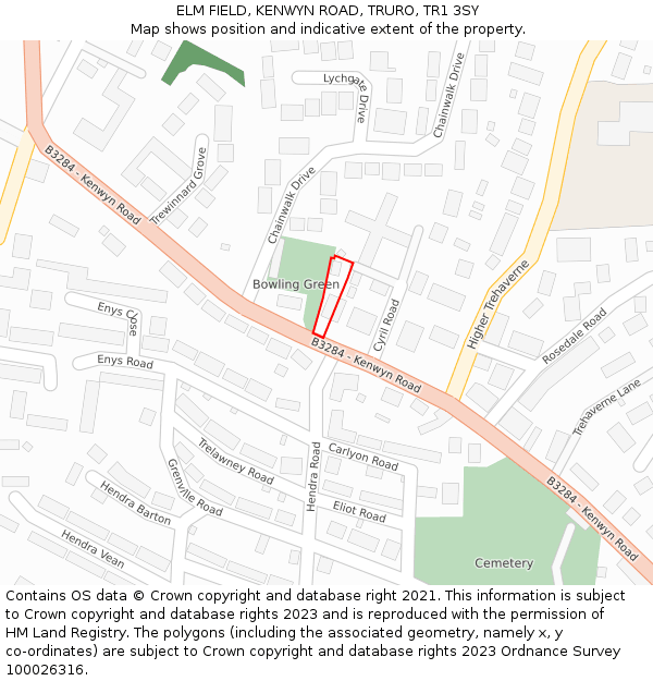 ELM FIELD, KENWYN ROAD, TRURO, TR1 3SY: Location map and indicative extent of plot