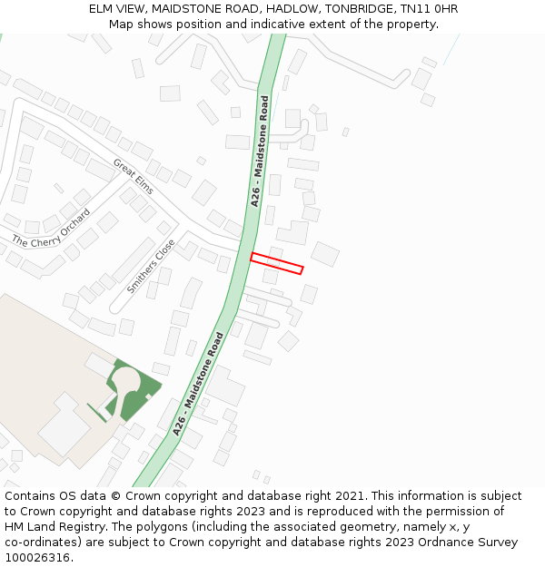 ELM VIEW, MAIDSTONE ROAD, HADLOW, TONBRIDGE, TN11 0HR: Location map and indicative extent of plot