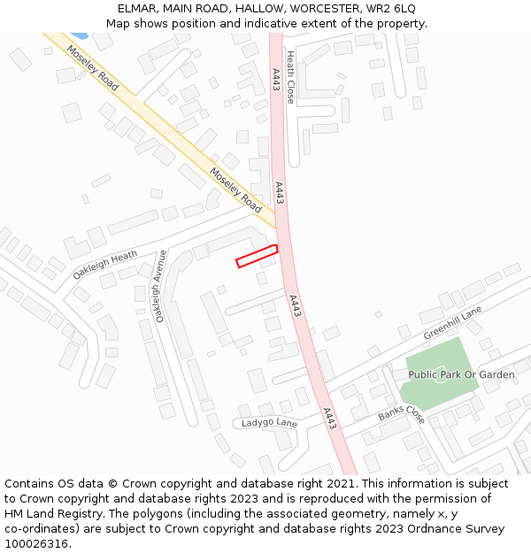 ELMAR, MAIN ROAD, HALLOW, WORCESTER, WR2 6LQ: Location map and indicative extent of plot