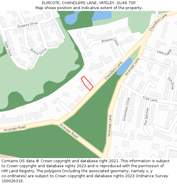 ELMCOTE, CHANDLERS LANE, YATELEY, GU46 7SP: Location map and indicative extent of plot