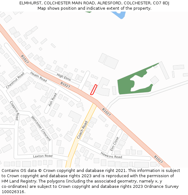 ELMHURST, COLCHESTER MAIN ROAD, ALRESFORD, COLCHESTER, CO7 8DJ: Location map and indicative extent of plot