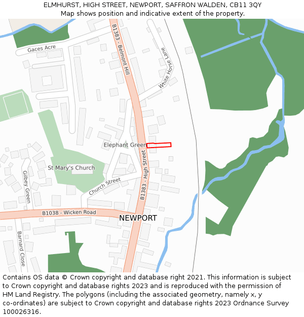 ELMHURST, HIGH STREET, NEWPORT, SAFFRON WALDEN, CB11 3QY: Location map and indicative extent of plot