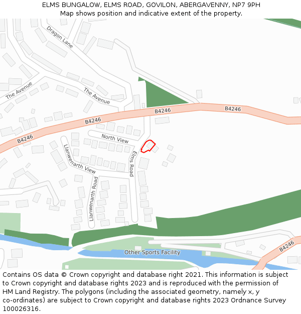 ELMS BUNGALOW, ELMS ROAD, GOVILON, ABERGAVENNY, NP7 9PH: Location map and indicative extent of plot