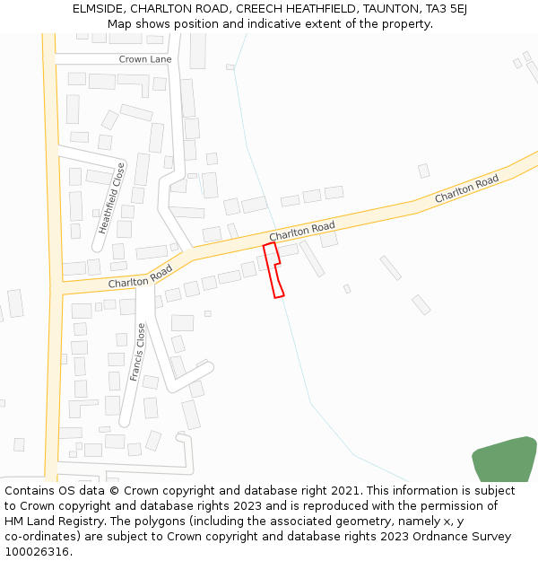 ELMSIDE, CHARLTON ROAD, CREECH HEATHFIELD, TAUNTON, TA3 5EJ: Location map and indicative extent of plot