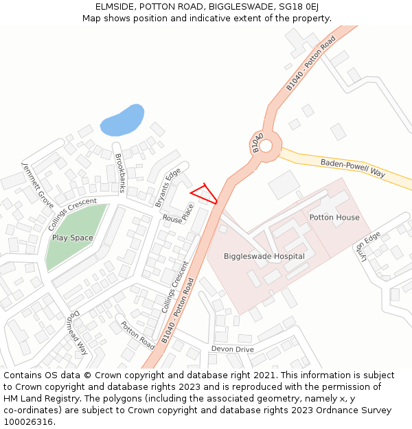 ELMSIDE, POTTON ROAD, BIGGLESWADE, SG18 0EJ: Location map and indicative extent of plot