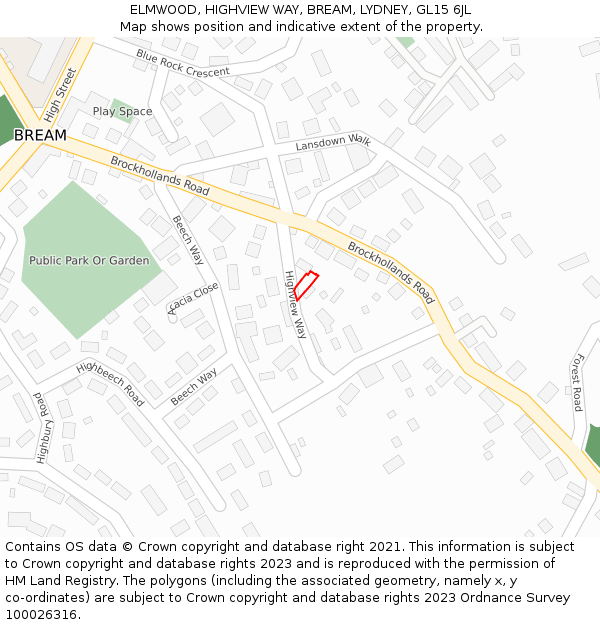 ELMWOOD, HIGHVIEW WAY, BREAM, LYDNEY, GL15 6JL: Location map and indicative extent of plot