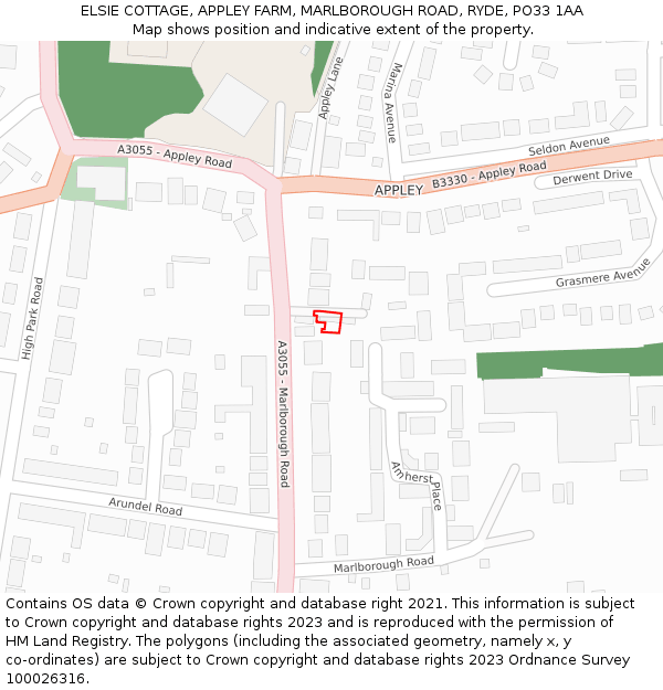 ELSIE COTTAGE, APPLEY FARM, MARLBOROUGH ROAD, RYDE, PO33 1AA: Location map and indicative extent of plot