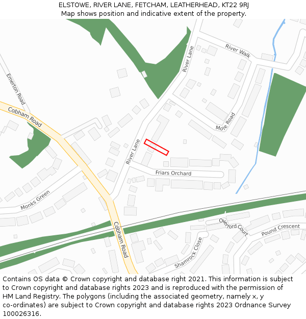 ELSTOWE, RIVER LANE, FETCHAM, LEATHERHEAD, KT22 9RJ: Location map and indicative extent of plot