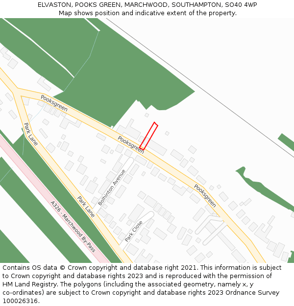 ELVASTON, POOKS GREEN, MARCHWOOD, SOUTHAMPTON, SO40 4WP: Location map and indicative extent of plot