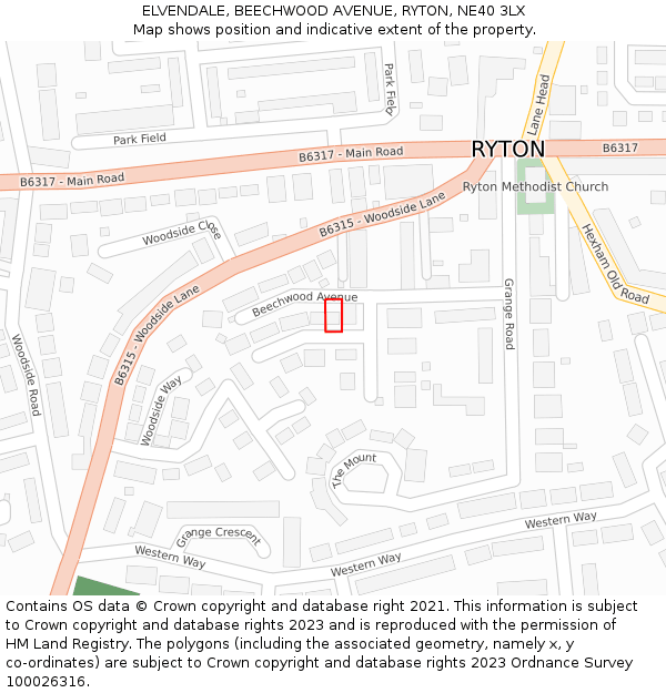 ELVENDALE, BEECHWOOD AVENUE, RYTON, NE40 3LX: Location map and indicative extent of plot