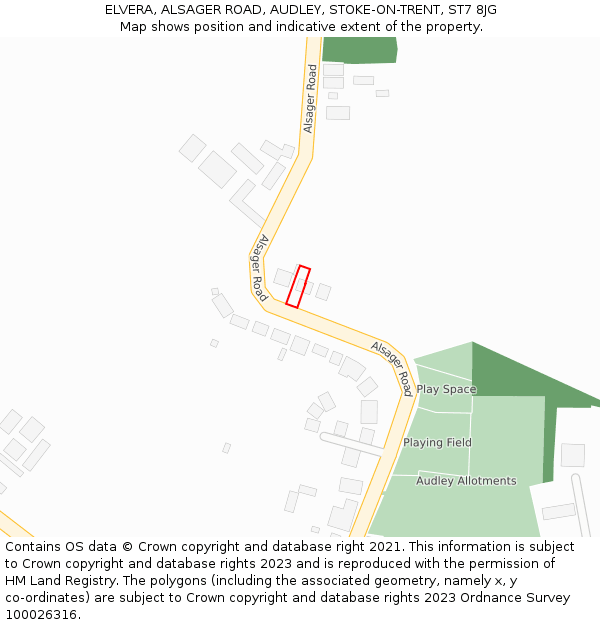 ELVERA, ALSAGER ROAD, AUDLEY, STOKE-ON-TRENT, ST7 8JG: Location map and indicative extent of plot