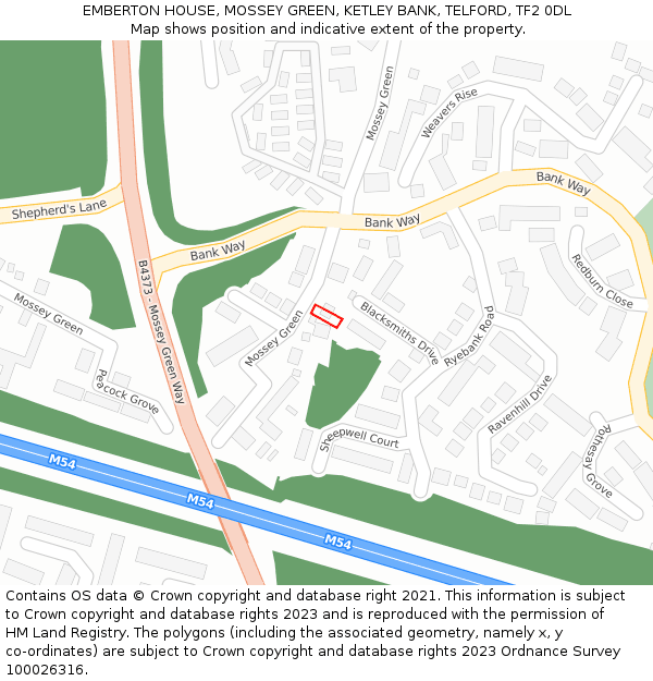 EMBERTON HOUSE, MOSSEY GREEN, KETLEY BANK, TELFORD, TF2 0DL: Location map and indicative extent of plot