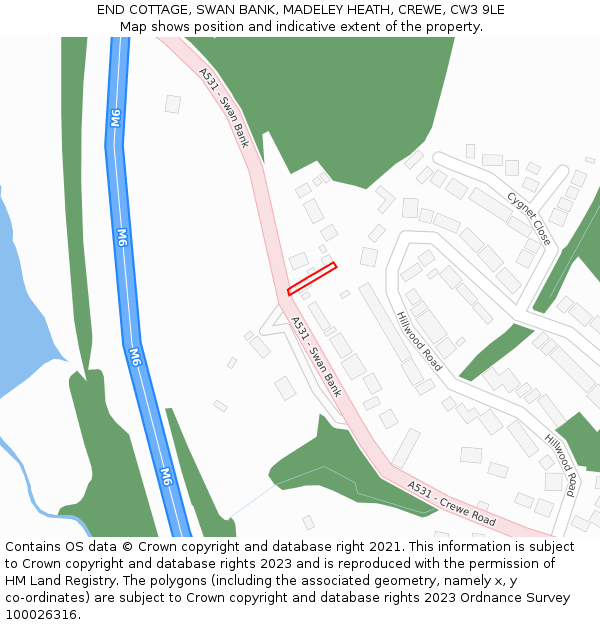 END COTTAGE, SWAN BANK, MADELEY HEATH, CREWE, CW3 9LE: Location map and indicative extent of plot