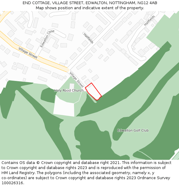 END COTTAGE, VILLAGE STREET, EDWALTON, NOTTINGHAM, NG12 4AB: Location map and indicative extent of plot