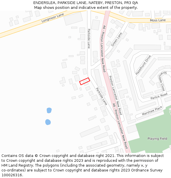 ENDERSLEA, PARKSIDE LANE, NATEBY, PRESTON, PR3 0JA: Location map and indicative extent of plot