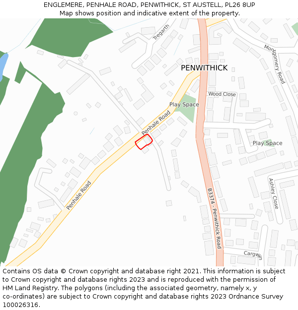 ENGLEMERE, PENHALE ROAD, PENWITHICK, ST AUSTELL, PL26 8UP: Location map and indicative extent of plot