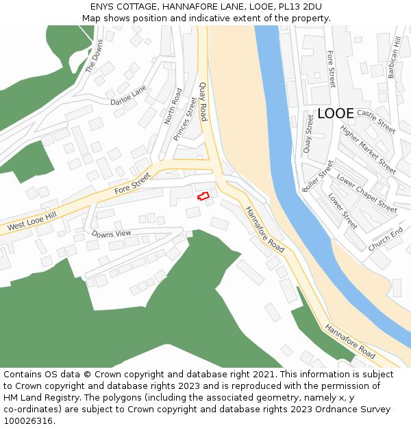 ENYS COTTAGE, HANNAFORE LANE, LOOE, PL13 2DU: Location map and indicative extent of plot