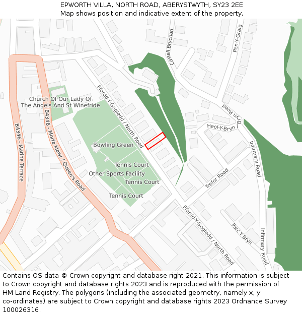 EPWORTH VILLA, NORTH ROAD, ABERYSTWYTH, SY23 2EE: Location map and indicative extent of plot