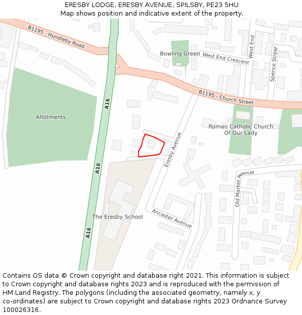 ERESBY LODGE, ERESBY AVENUE, SPILSBY, PE23 5HU: Location map and indicative extent of plot