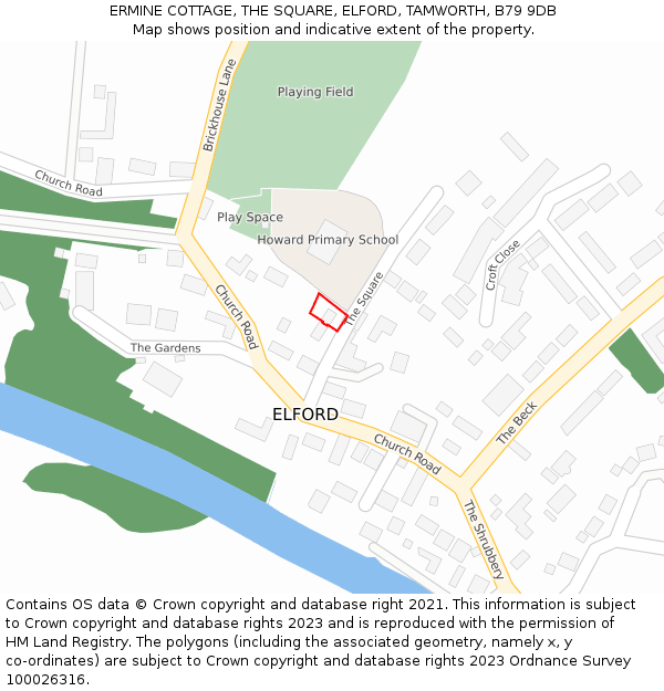 ERMINE COTTAGE, THE SQUARE, ELFORD, TAMWORTH, B79 9DB: Location map and indicative extent of plot