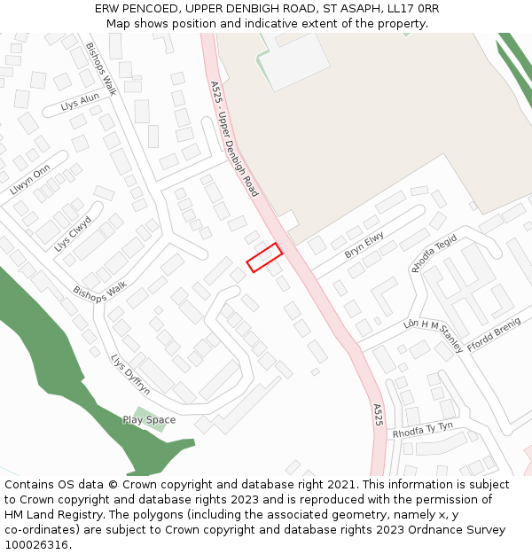 ERW PENCOED, UPPER DENBIGH ROAD, ST ASAPH, LL17 0RR: Location map and indicative extent of plot