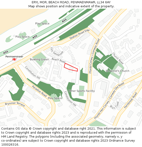ERYL MOR, BEACH ROAD, PENMAENMAWR, LL34 6AY: Location map and indicative extent of plot