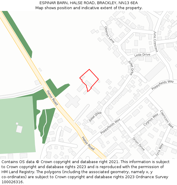 ESPINAR BARN, HALSE ROAD, BRACKLEY, NN13 6EA: Location map and indicative extent of plot