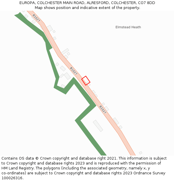 EUROPA, COLCHESTER MAIN ROAD, ALRESFORD, COLCHESTER, CO7 8DD: Location map and indicative extent of plot