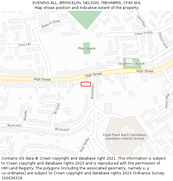 EVENING ALL, BRYNCELYN, NELSON, TREHARRIS, CF46 6HL: Location map and indicative extent of plot